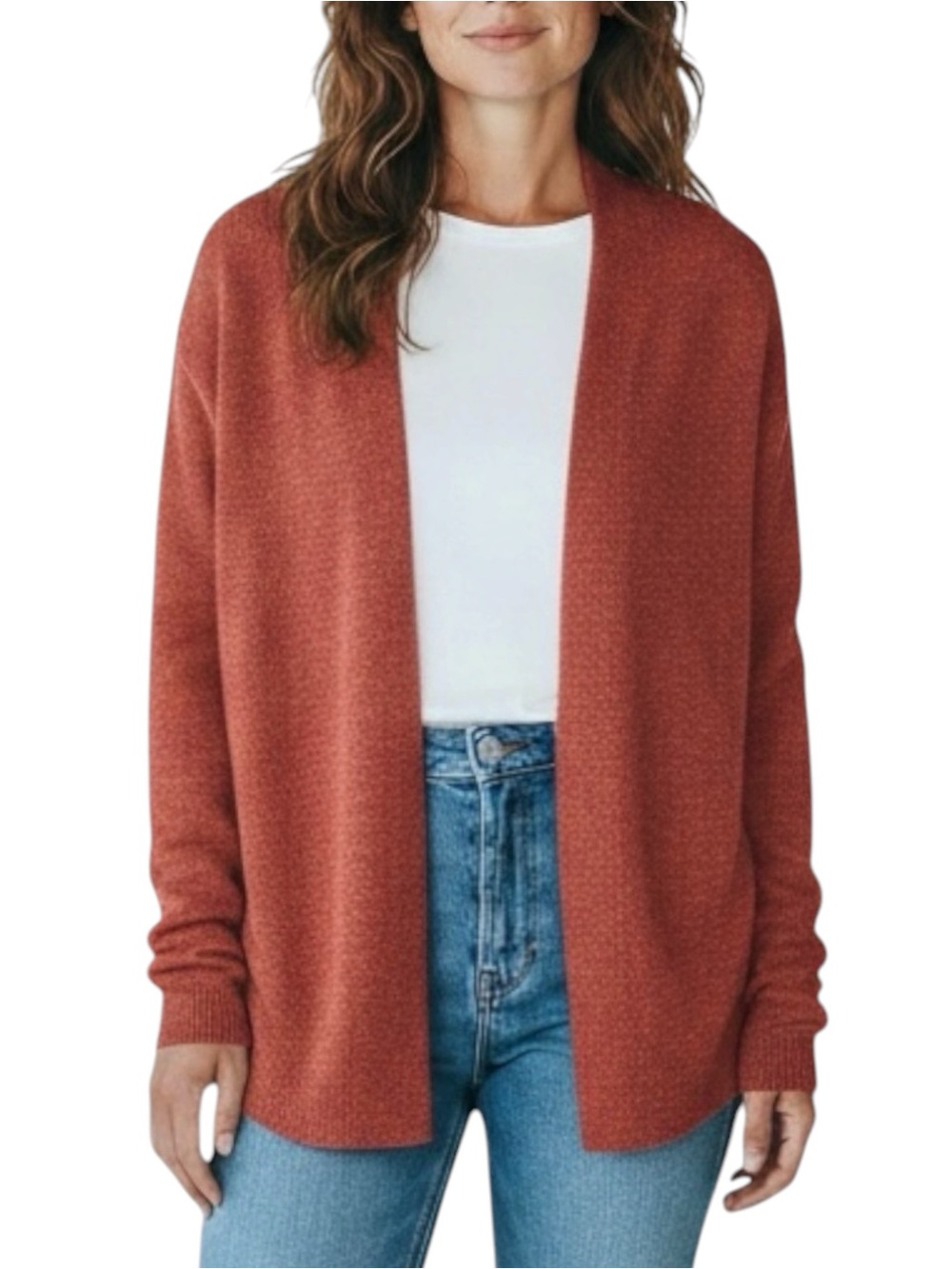 LOFT OUTLET Open Front Boyfriend Cardigan Sweater in Rust Size Medium -- OFFICE